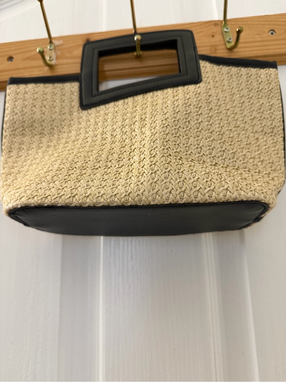 Woven Straw Tote with Black Trim - Picture 1 of 3